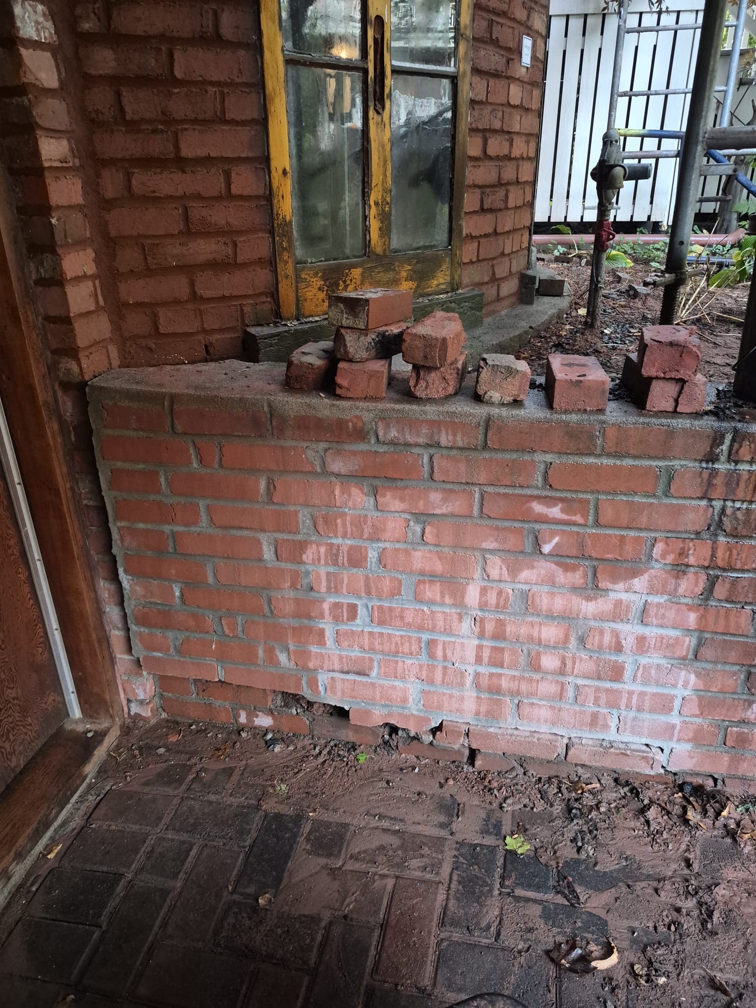 Brick wall with visible moisture exposure and water absorption