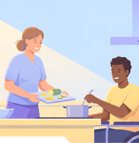 A support worker and an individual in conversation