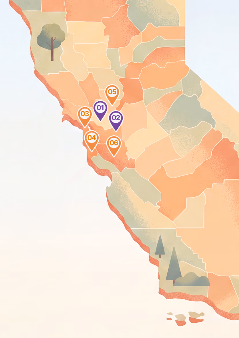 Illustrated map of the Bay Area counties Bright Horizon serves