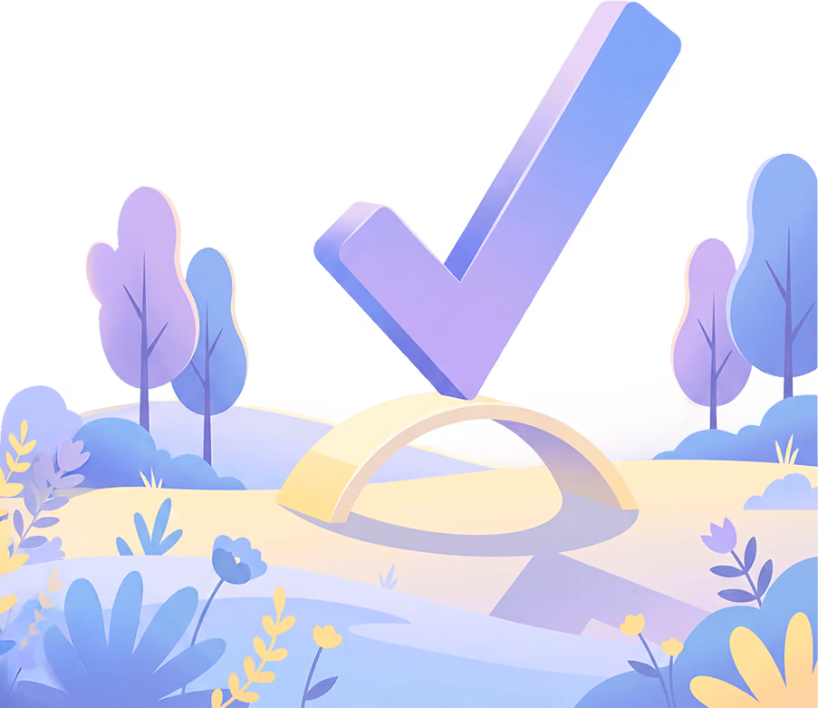 Illustration of a checkmark in a landscape