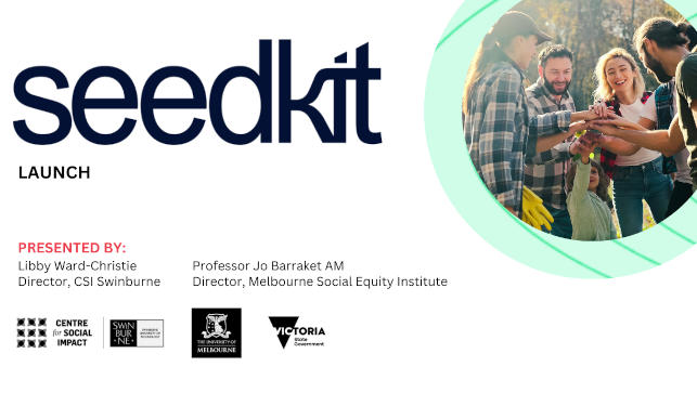 Seedkit logo in black above text that says 'Launch' along with names of facilitators and logos of organisations
