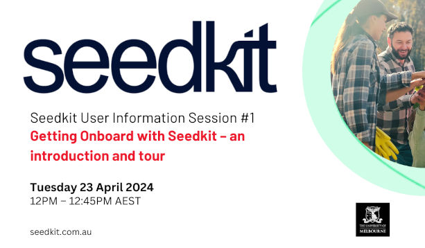Seedkit logo in black above the title and time of the Seedkit info session