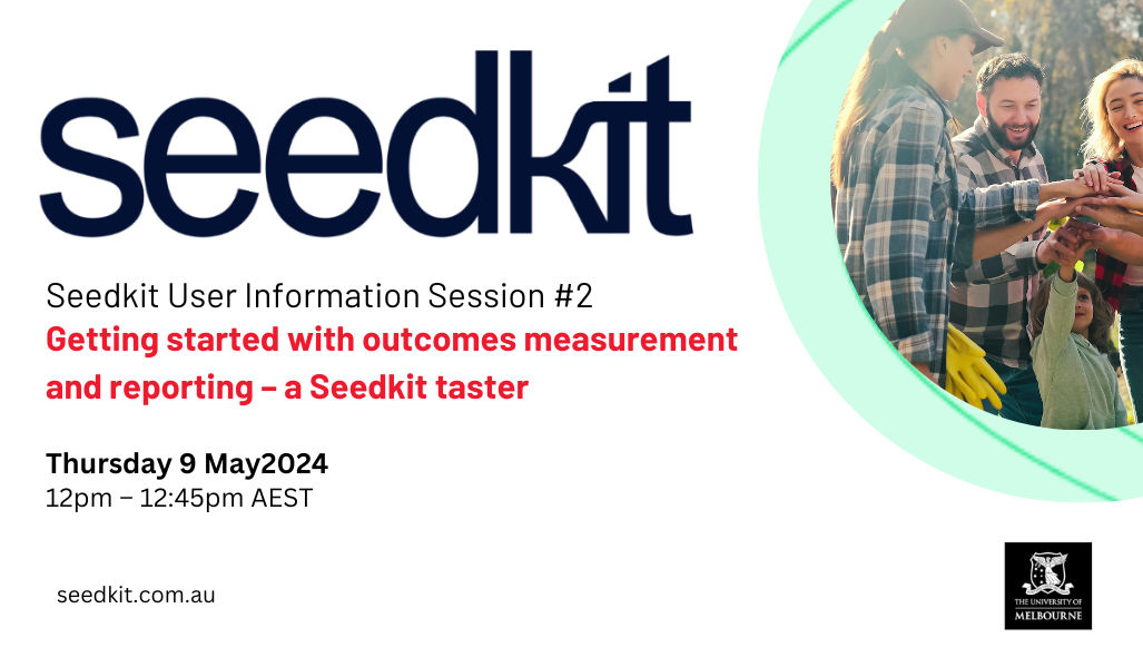 Seedkit logo in black above text announcing Seedkit info session accompanied by session time