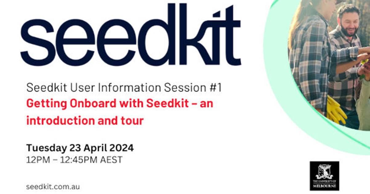 Seedkit logo in black above the title and time of the Seedkit info session