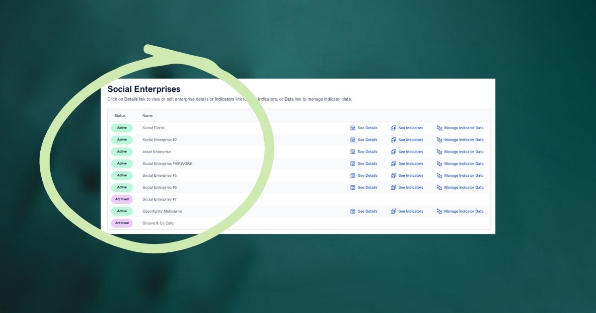 Screenshot of the Seedkit Organisation page with a list of social enterprises