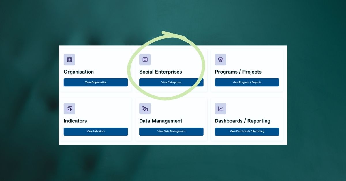 Screenshot of Seedkit account page with Social Enterprises card circled and the title of this resource above it