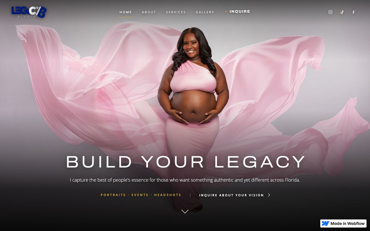 Home page of the Legacy B. Studio website