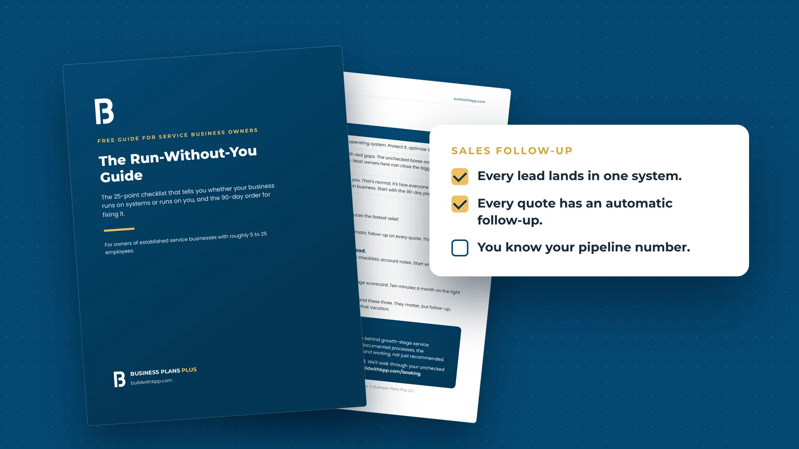 The Run-Without-You Guide cover and score page, with three of its checklist items