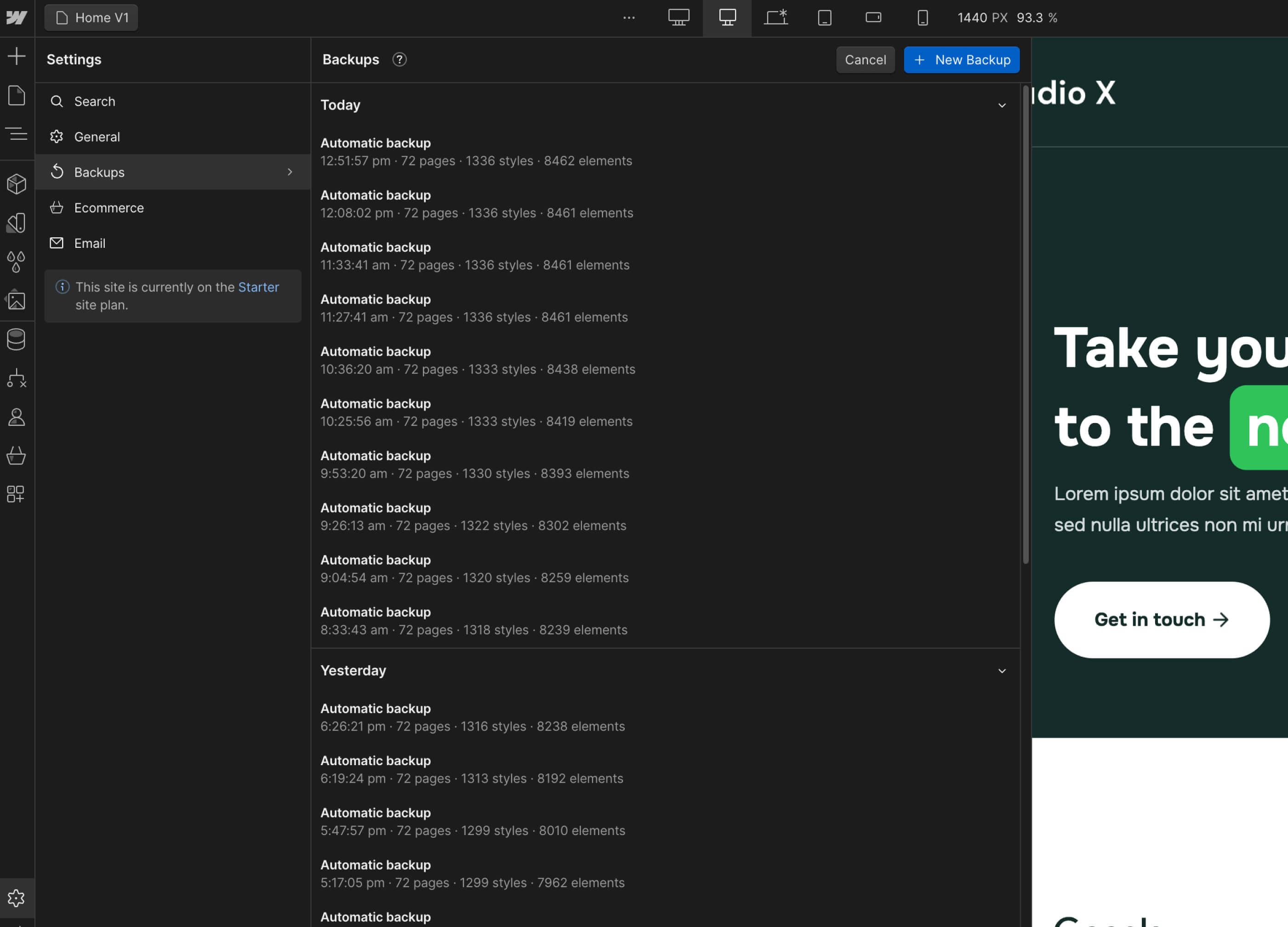 Backups - Emailstudio X Webflow Template