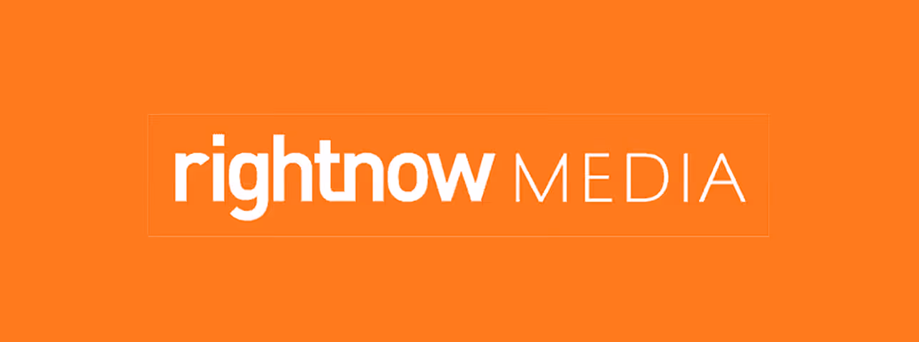 RightNow Media logo with white text on an orange background.