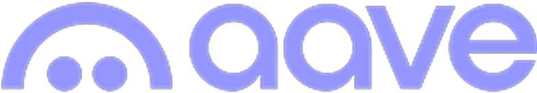 Aave cryptocurrency logo with a stylized purple ghost icon and text.