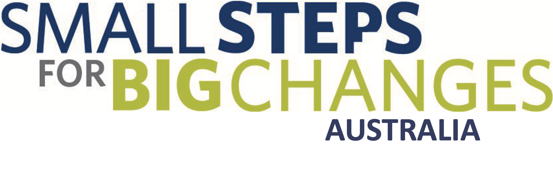 Text logo saying Small Steps for Big Changes Australia in bold blue and green letters.