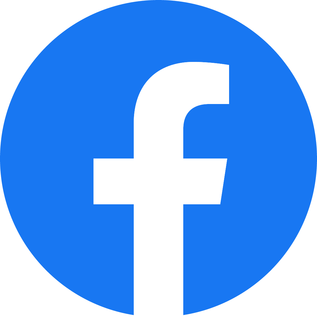 Facebook social media platform logo with white lowercase f on blue circle background.