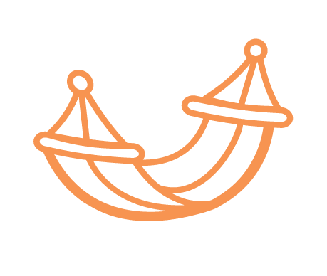 Orange line icon of a hammock suspended between two poles.