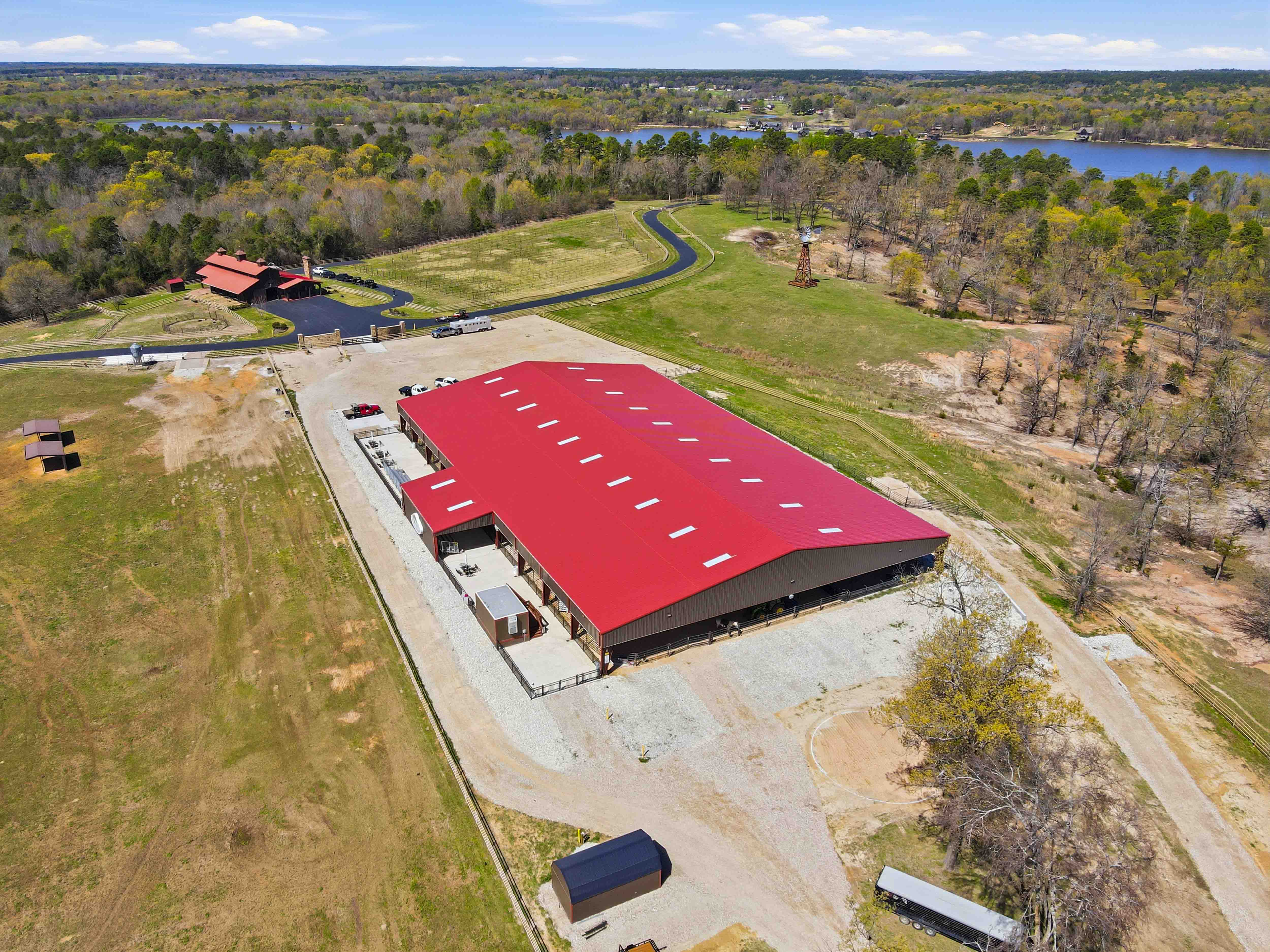 Aerial view of Timber Creek Ranch fields and trees