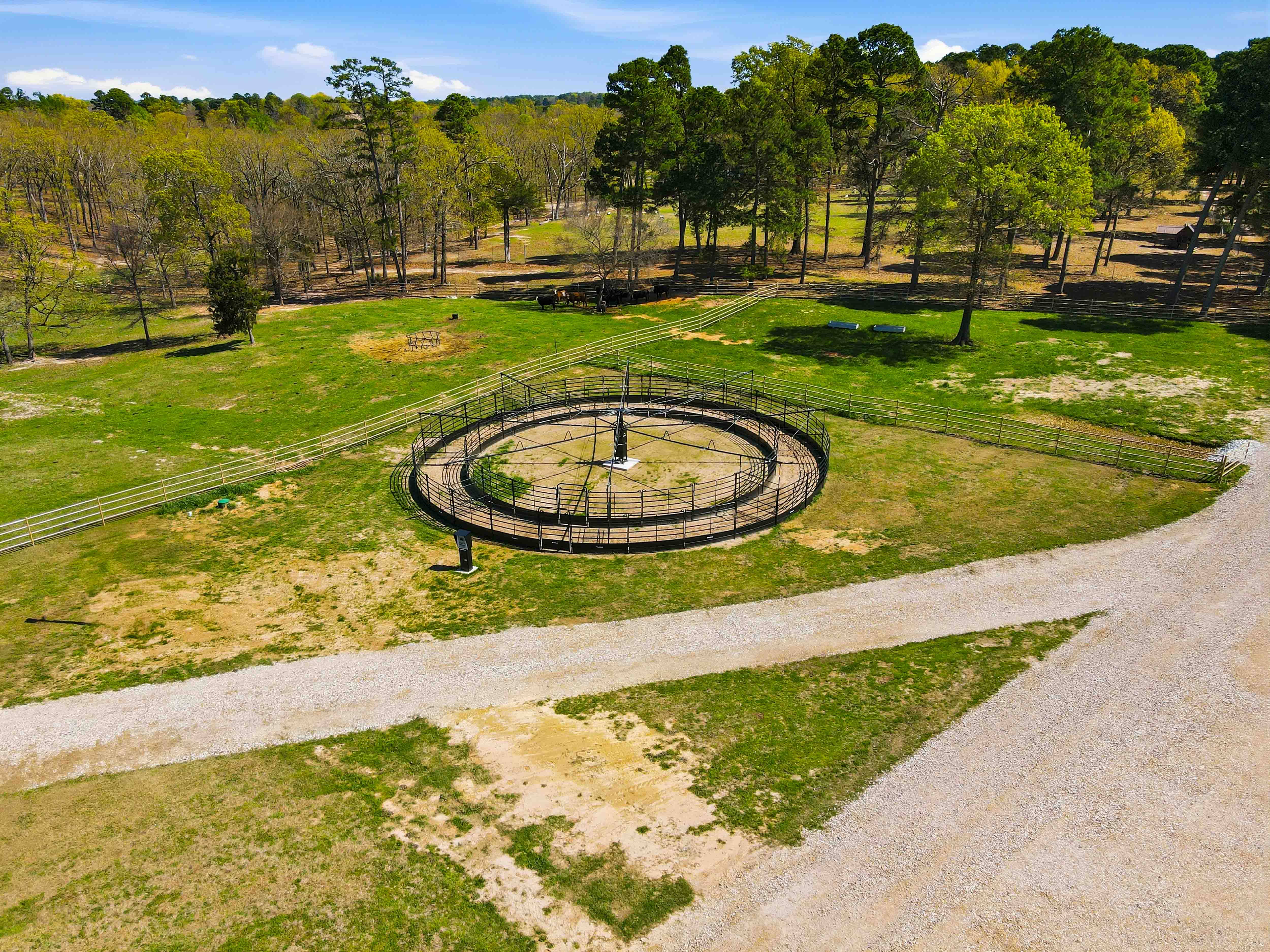 Aerial view of the round pen at Timber Creek Ranch