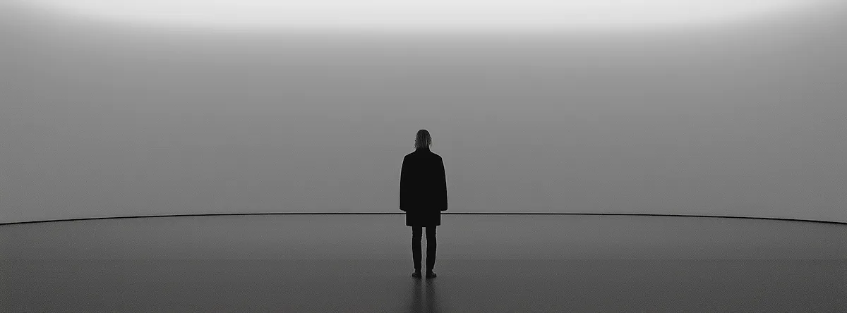 minimal landscape scene with small human silhouette