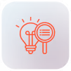 Red icon of a light bulb and magnifying glass with a minus sign inside, on a rounded square gradient background.