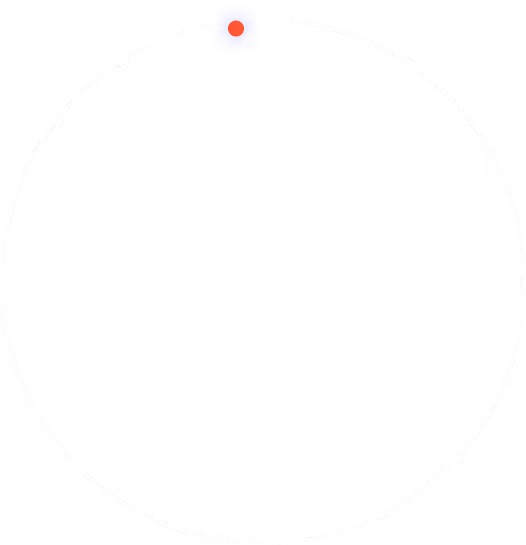 A thin gray circle with a small filled red dot near the top center, enclosed by a fuzzy blue halo.