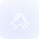 Icon of two hands clasped in a handshake on a blue gradient background.