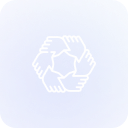 White icon of four hands forming a circular pattern on a blue gradient background.