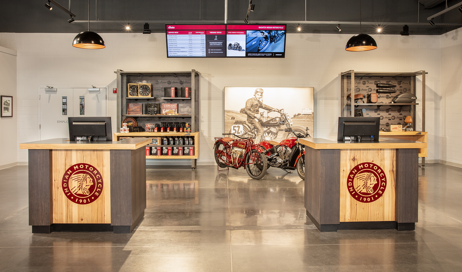 Inside an Indian Motorcycle dealership showroom