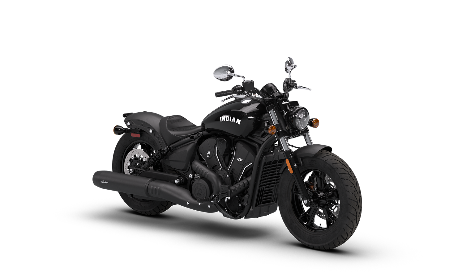 2026 Indian Scout Bobber Sixty motorcycle, Black Metallic, front three-quarter view