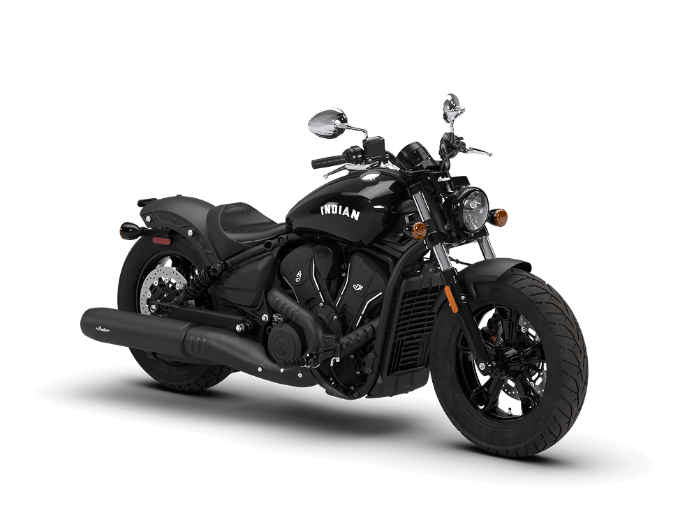 2026 Indian Scout Bobber Sixty motorcycle, Black Metallic, front three-quarter view