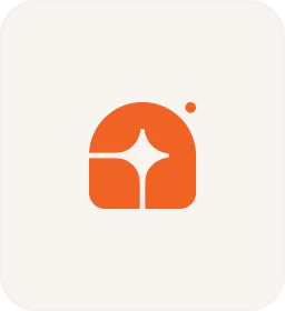A white square with an orange logo on it.