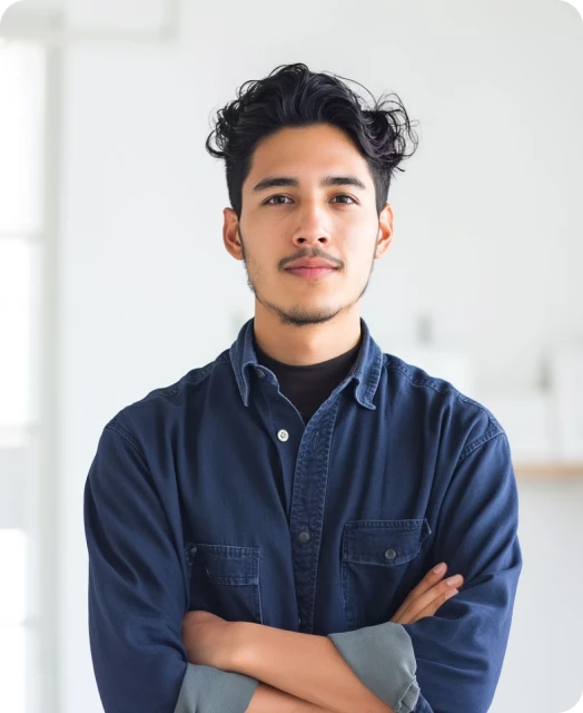 A man standing with his arms crossed in front of him.