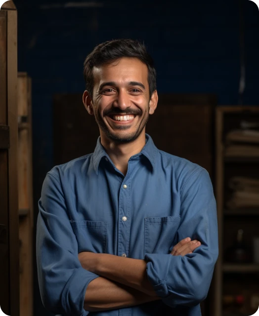 A smiling man with his arms crossed.