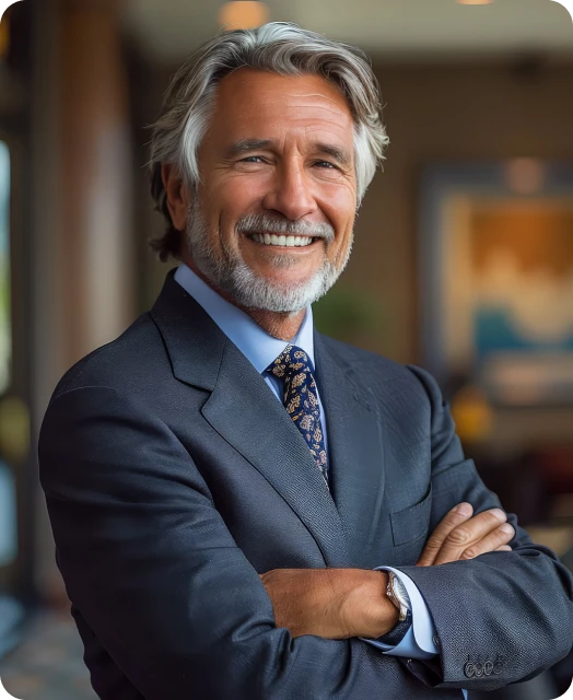 A man in a suit and tie with his arms crossed.