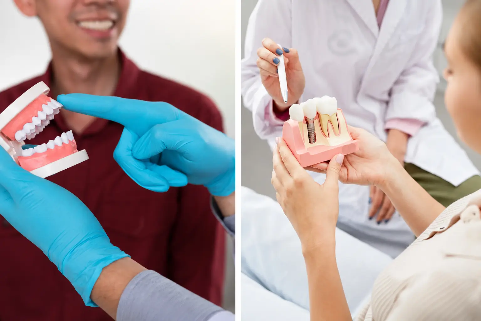 Dentist consulting with patient about dentures vs dental implants at Lotus Dental Studio, Llanelli