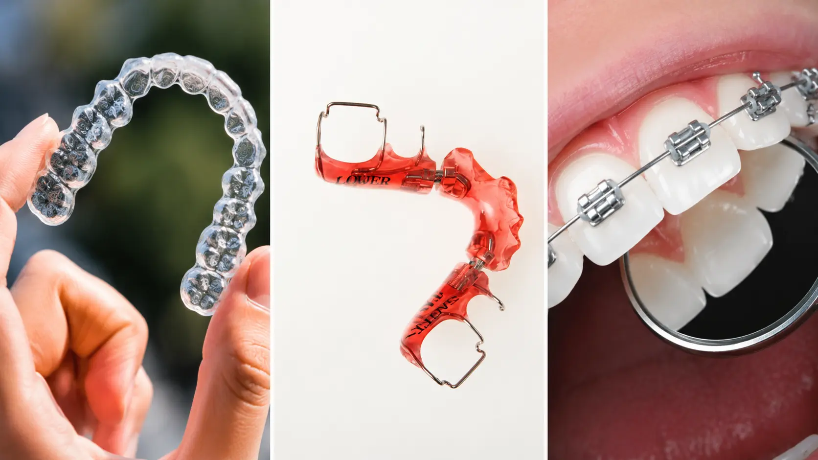 Invisalign aligners, retainer and traditional braces compared for orthodontic treatment at Lotus Dental Studio Llanelli