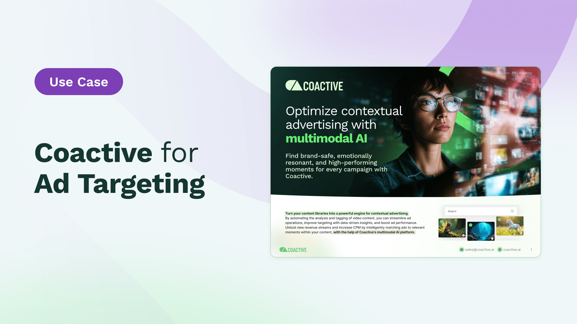 Download Coactive’s contextual advertising datasheet to learn how to streamline ad operations, improve targeting with key insights, and boost ad performance.