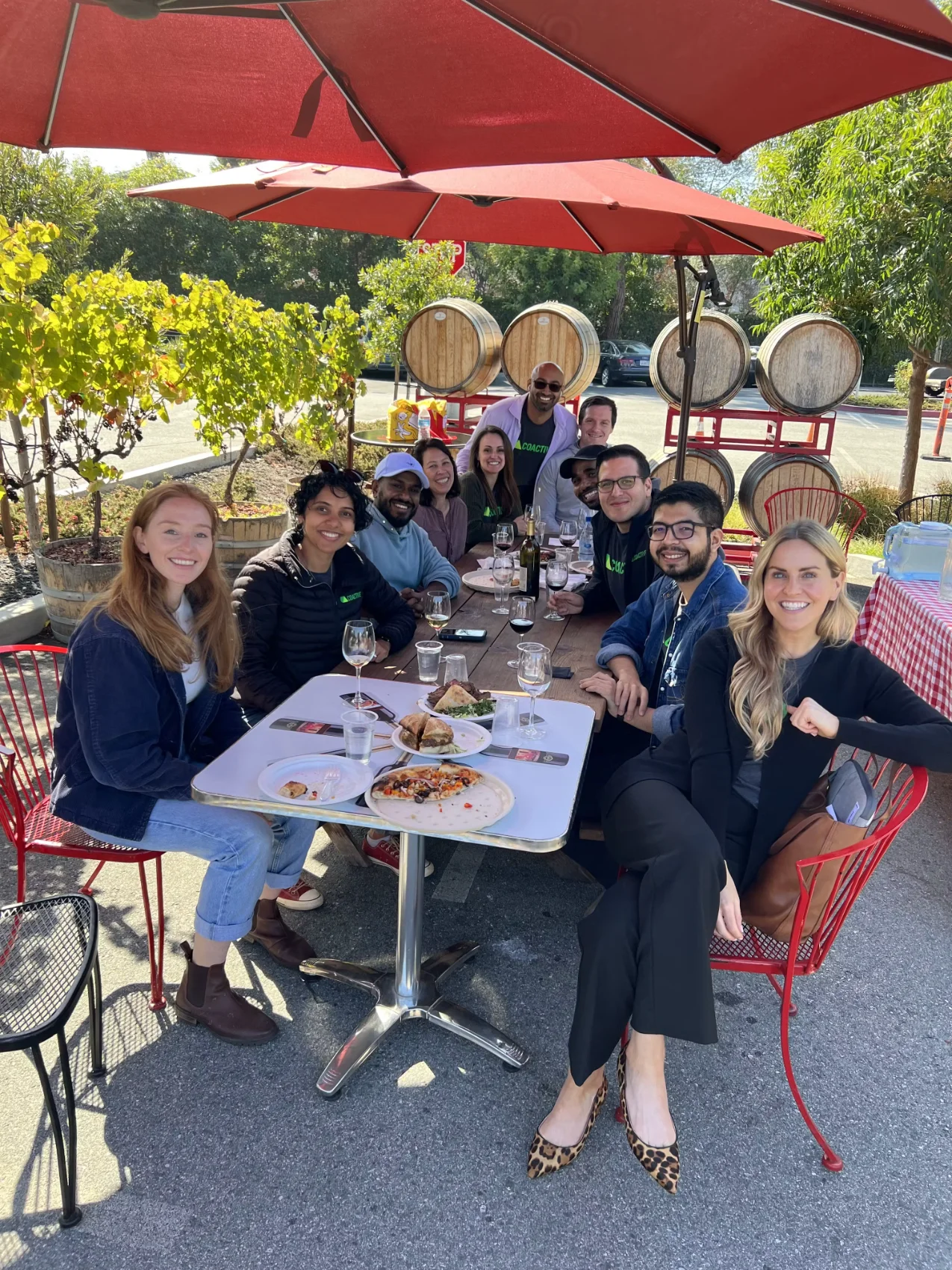 Coactive team members enjoying a sunny day at a restaurant