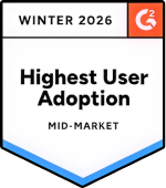 Badge showing Winter 2026 Highest User Adoption for Mid-Market by G2.