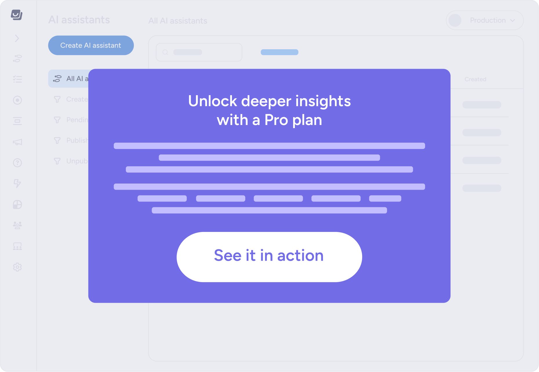 Popup message offering to unlock deeper insights with a Pro plan and a button labeled 'See it in action'.