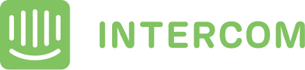 Intercom company logo with a stylized smile and vertical lines inside a green rounded square next to the word INTERCOM.