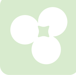 Black icon of three overlapping circles forming a triangular shape on a green square background.