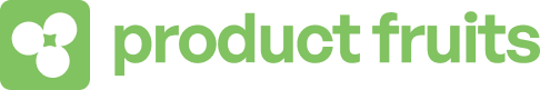 Green icon with three connected circles next to the text 'product fruits' in green lowercase letters.