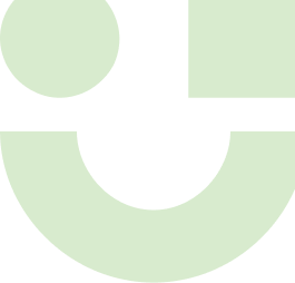 Green abstract smiley face made of three geometric shapes: a circle, a square, and a curved arc.