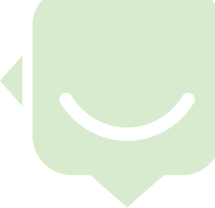 Green chat bubble icon with a black smiling curve inside.