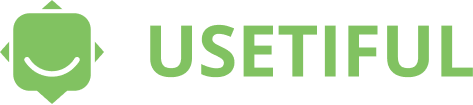 Usetiful logo with a stylized smiling chat bubble icon in green.