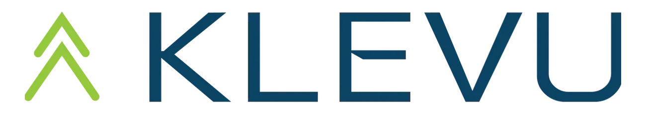Klevu company logo with two green upward arrows beside the word Klevu in blue.