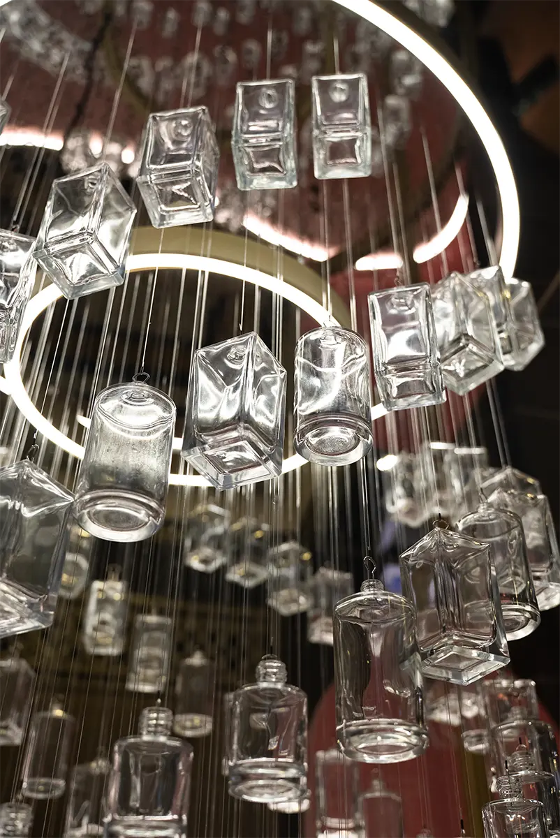 British Beauty Council - British Beauty Week - ReFactory recycled perfume bottle chandelier