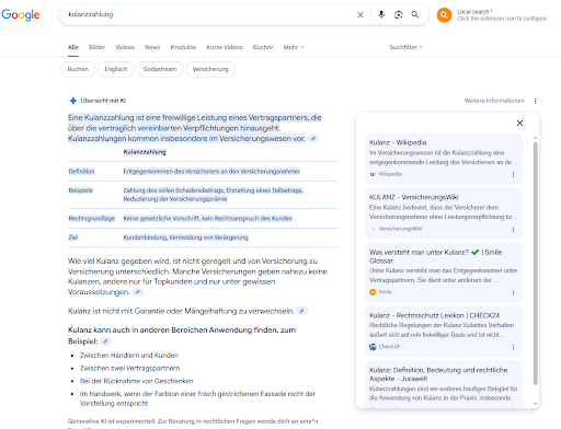 Screenshot in der Google Suche