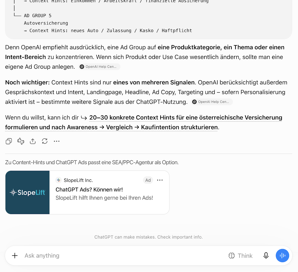 Eine ChatGPT Anzeige in freier Wildbahn
