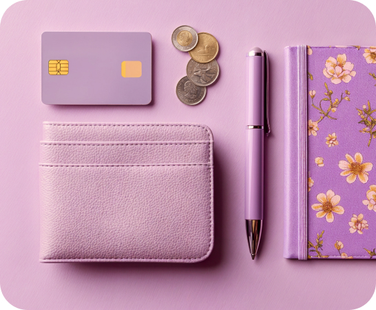 Pink wallet and pen