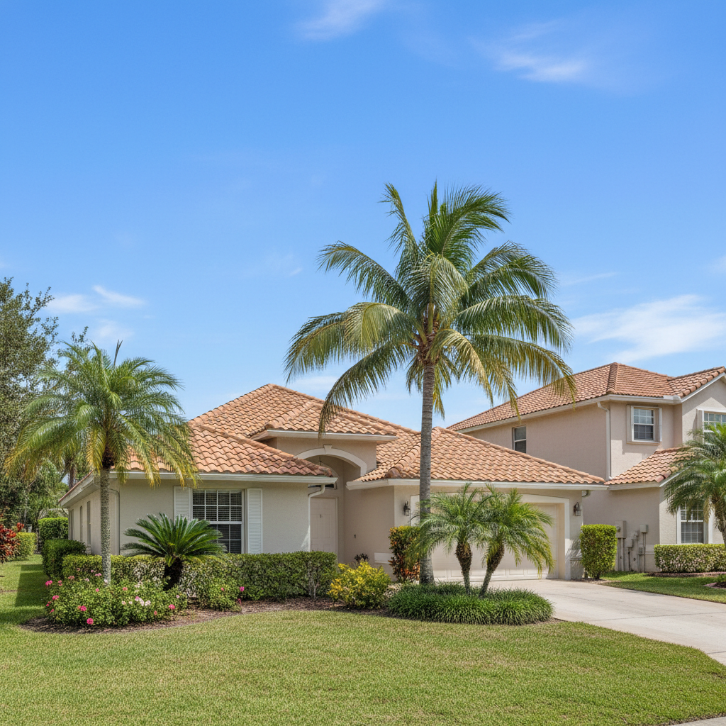 Established community home with a concrete tile roof in Boynton Beach, FL